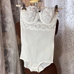 Sears Vintage  White Lace Shapewear Bodysuit